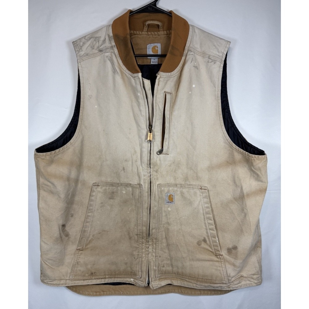 Vintage Carhartt Vest Mens XL Brown Quilt Lined Distressed Duck‎ Canvas Workwear